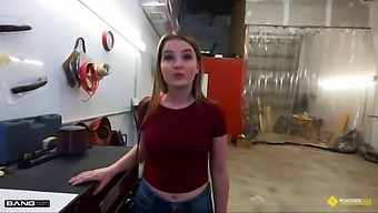 Mechanic'S Encounter With Busty Blonde In A Garage