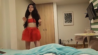 Stunning Lady In Red Skirt And Lingerie Seeks Christmas Day Sex