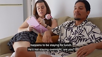 Martina Playfully Teases Her Father'S Acquaintance In A Schoolgirl Outfit