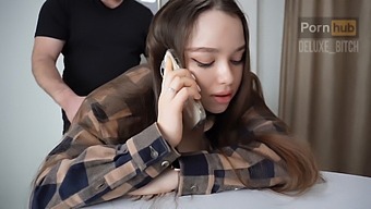 Brunette Teen Gets Her Ass Fucked While Talking On The Phone