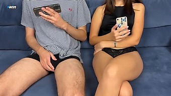 Stepbrother Joins Stepsister In Watching Porn And Masturbating, But She Surprises Him With A Handjob And Blowjob Leading To An Amazing Orgasm