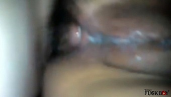 Close Up Shot Of A Brunette Slut Spreading Her Ass For The Camera
