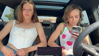 Nadia Foxx And Serenity Cox Have Fun With Remote Controlled Vibrators In A Public Drive-Thru And Reach An Intense Orgasm.